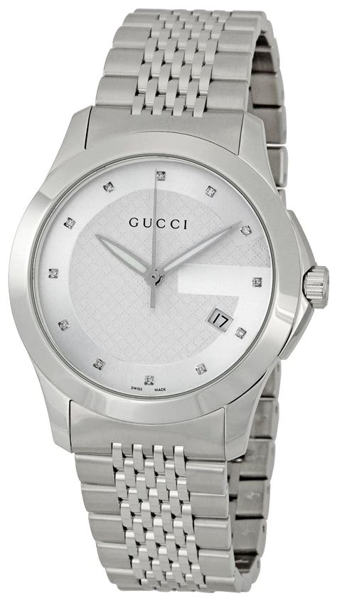 men gucci watch silver blue face|men's black diamond Gucci watch.